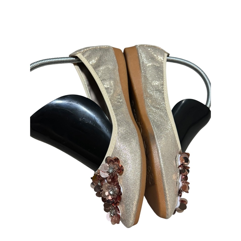 Guansitu Champagne Gold Sequin Pointed Toe Ballet Flats Sz 37/6.5 Fairy Coquette - Picture 6 of 10